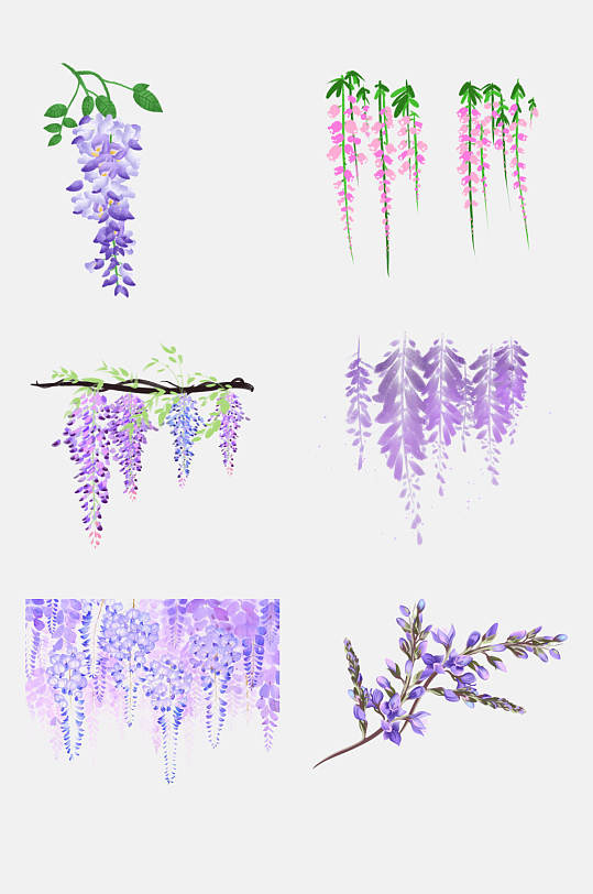 水彩紫藤萝花卉设计元素