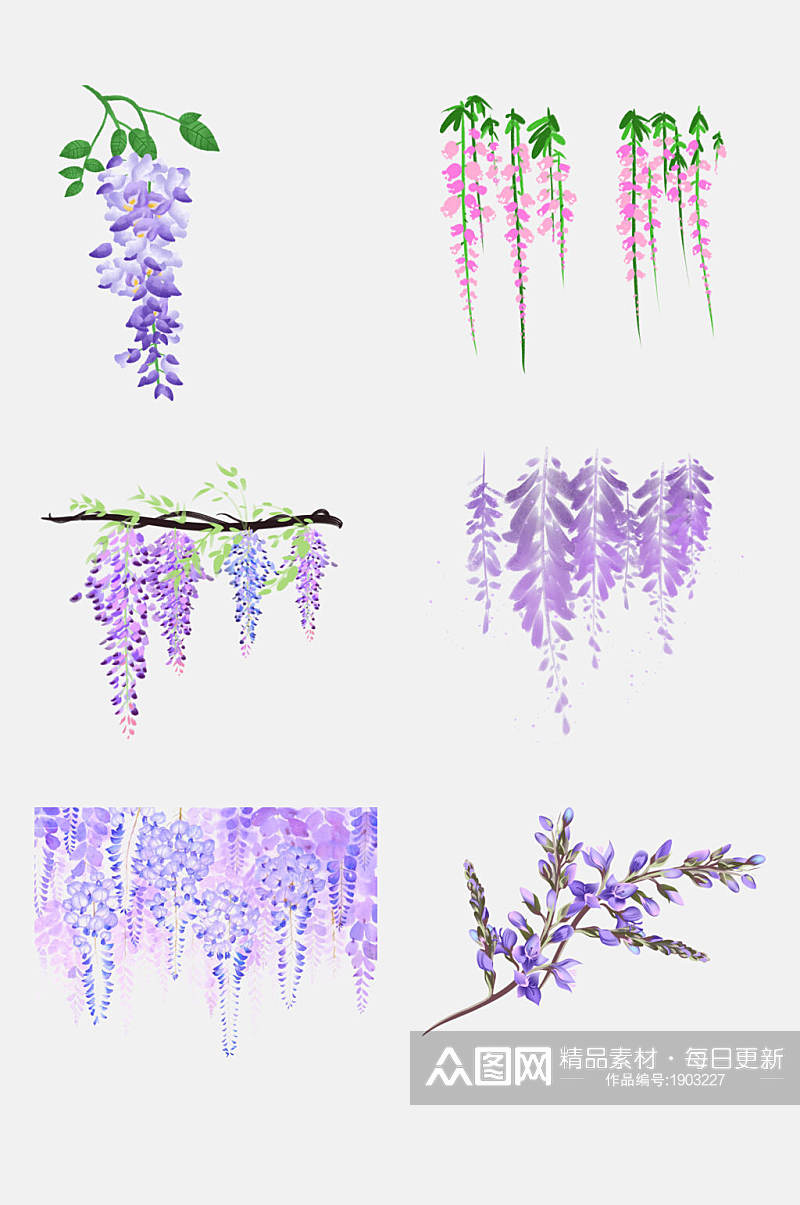 水彩紫藤萝花卉设计元素素材