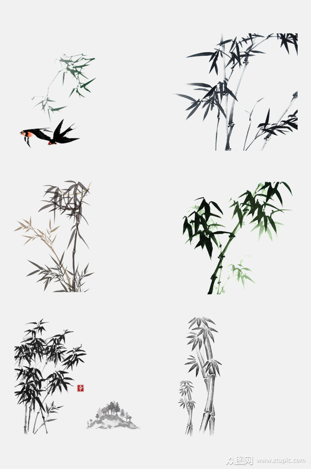 简约中国风水墨竹子免抠设计元素素材