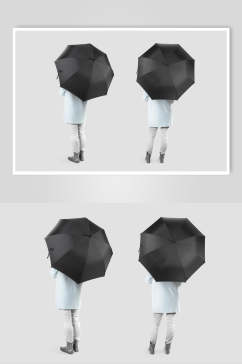 女士持黑色雨伞样机效果图