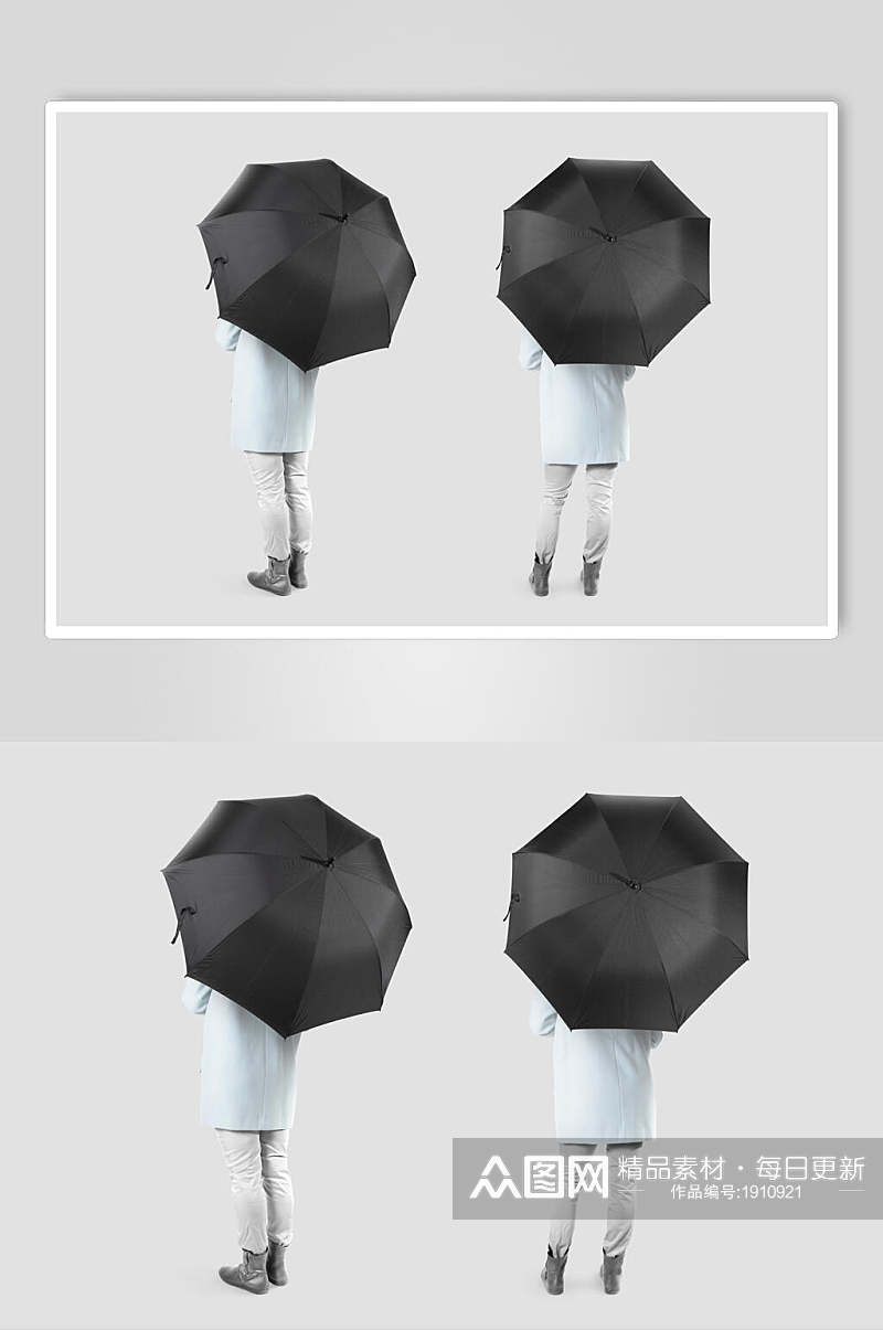 女士持黑色雨伞样机效果图素材