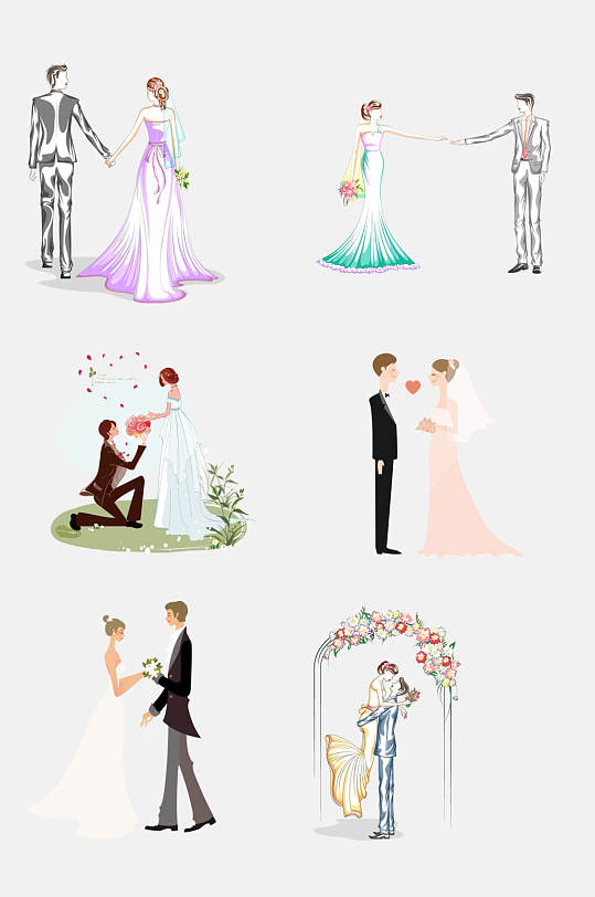 浪漫求婚婚纱婚礼卡通人物设计元素