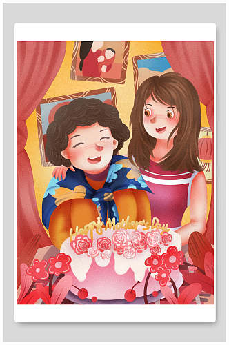 蛋糕美食卡通人物母亲节插画素材