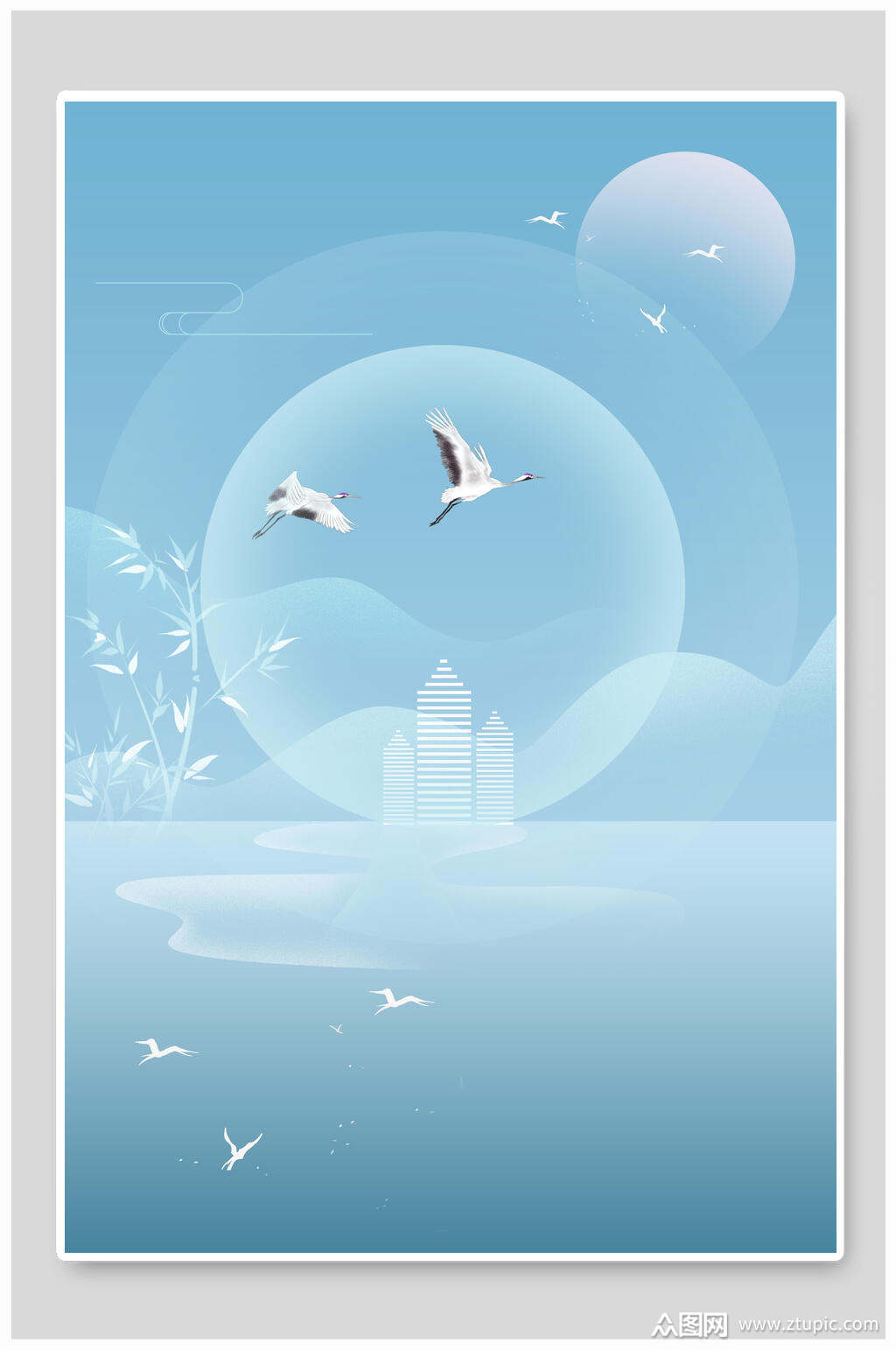 淡雅和谐蓝色地产风海报背景模板下载-编号1900356-众图网