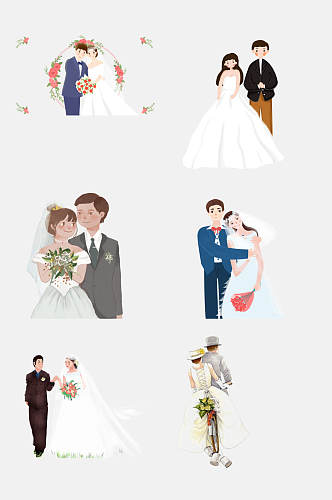 西式百年好合婚纱婚礼卡通人物设计元素