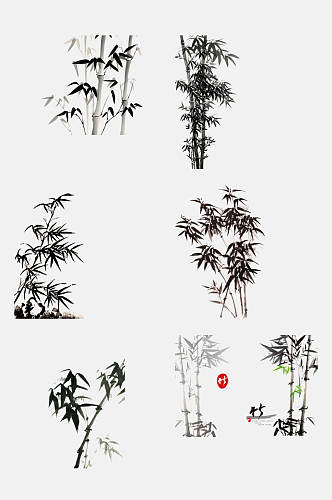 创意中国风水墨竹子竹林免抠元素
