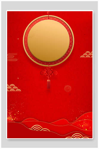 简洁红金中国结红色春节海报背景素材