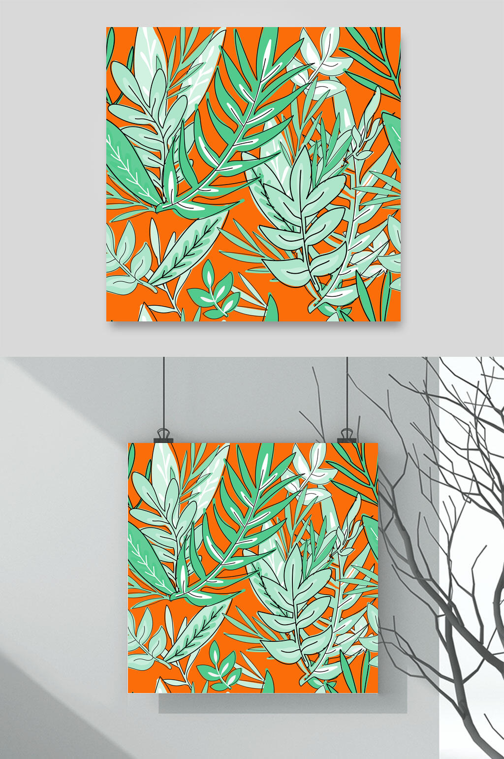 简约手绘植物无缝背景素材素材