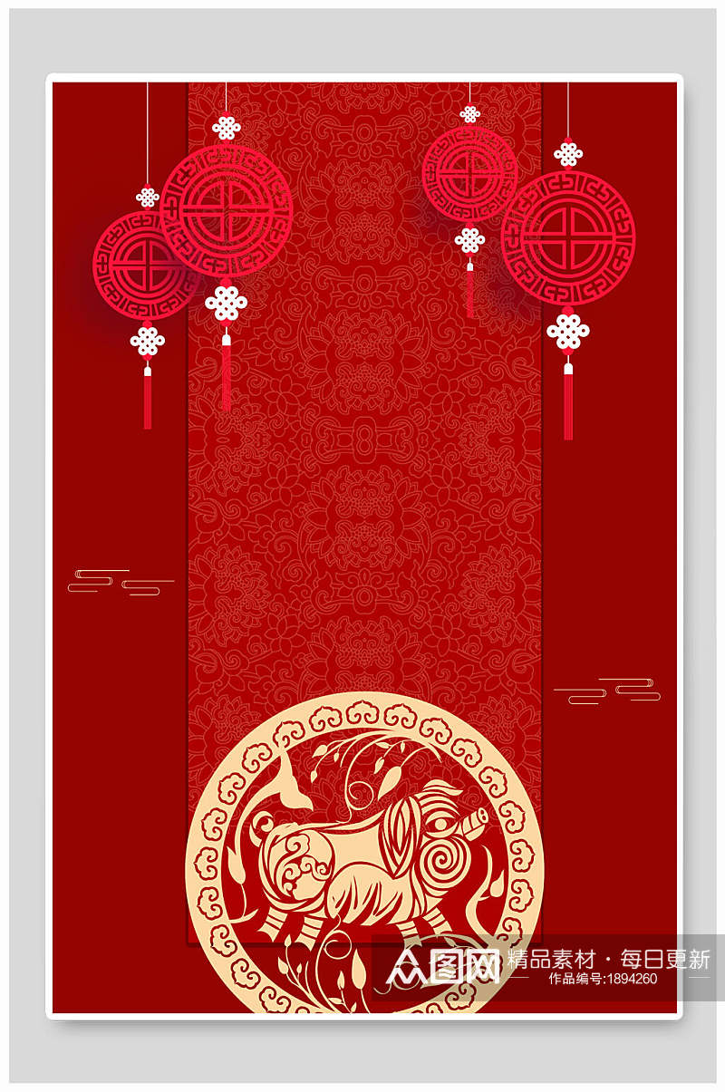中式红色春节海报背景素材素材