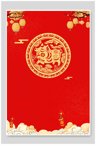 红金创意猪年红色春节海报背景素材