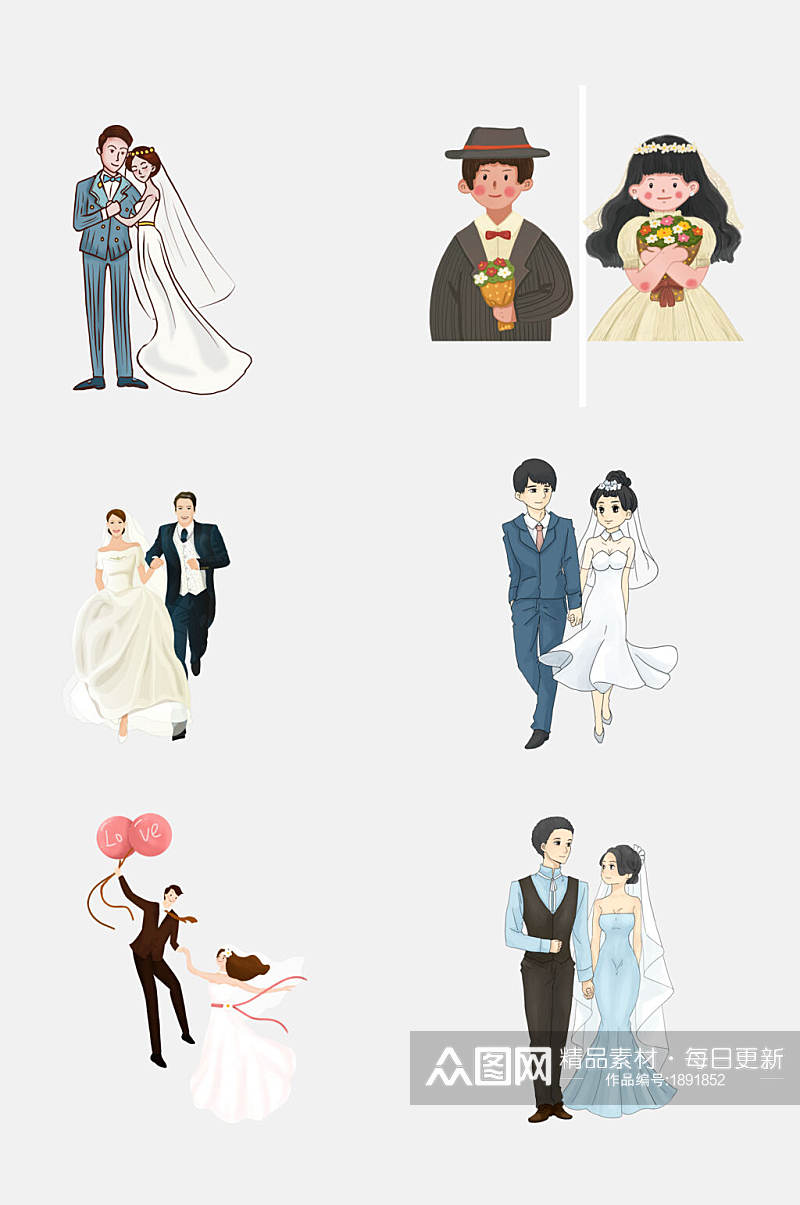 创意婚纱婚礼卡通人物设计元素素材