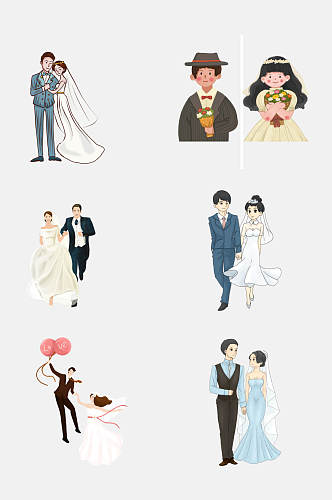 创意婚纱婚礼卡通人物设计元素