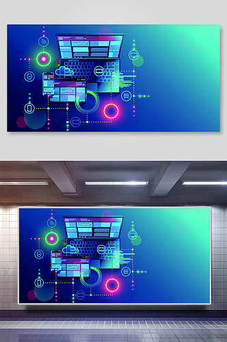科技蓝商务大数据科技背景板
