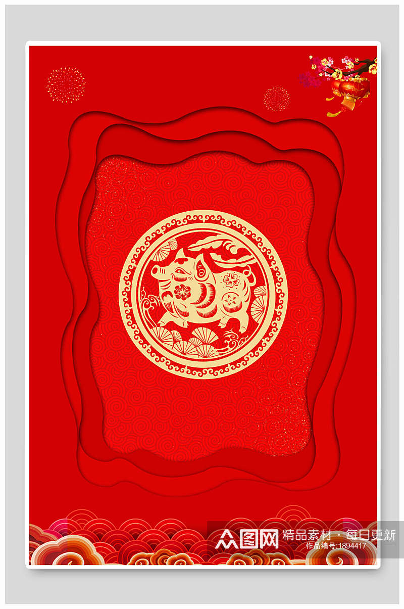 时尚国潮红色春节海报背景素材素材