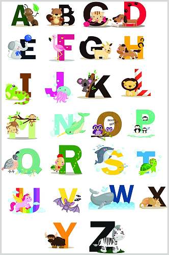 彩色整套英文字母设计素材