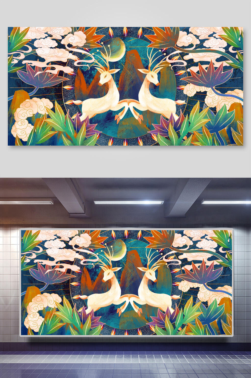 飞鹿敦煌插画素材素材