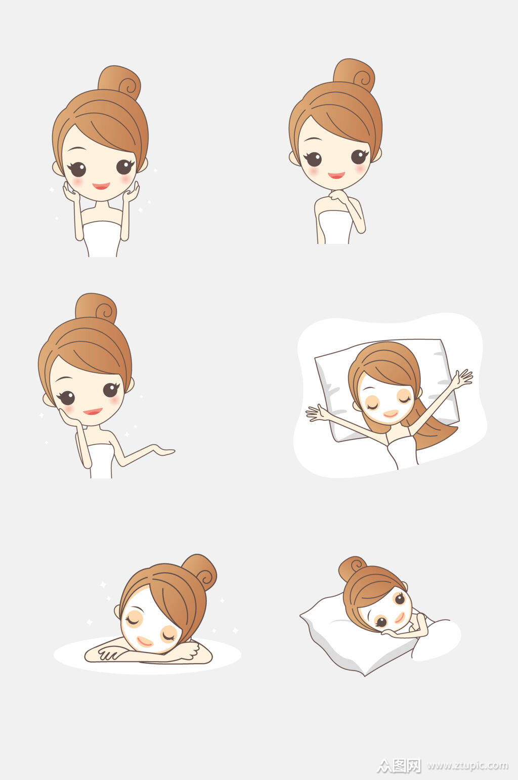 卡通美容面部护理女孩免抠设计元素