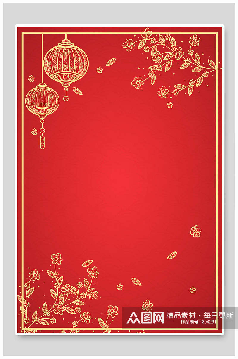 手绘红色春节海报背景素材素材