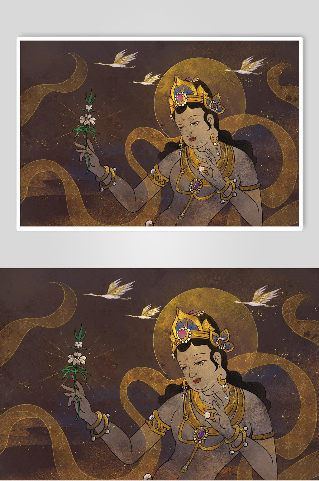 仙鹤舞敦煌插画素材素材