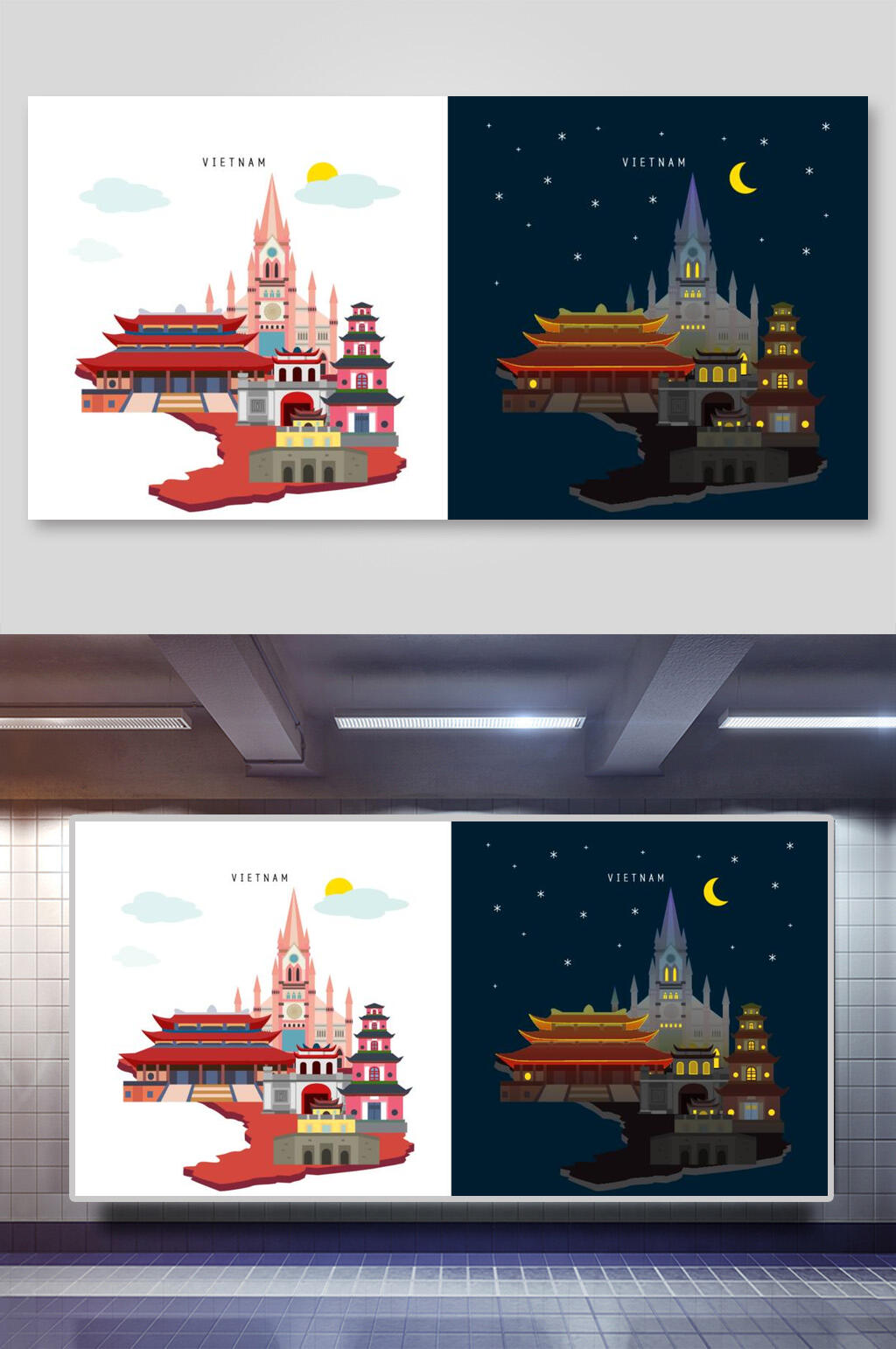 扁平风建筑大钟插画素材素材