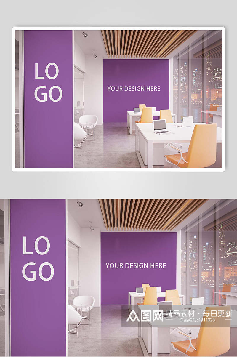 紫色办公空间整套VI样机效果图素材