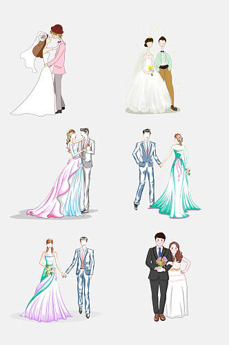 结婚婚纱婚礼卡通人物设计元素