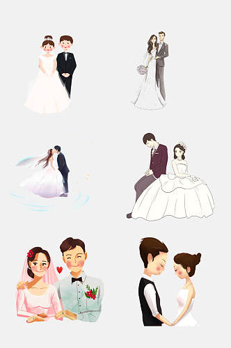 爱心婚纱婚礼卡通人物设计元素