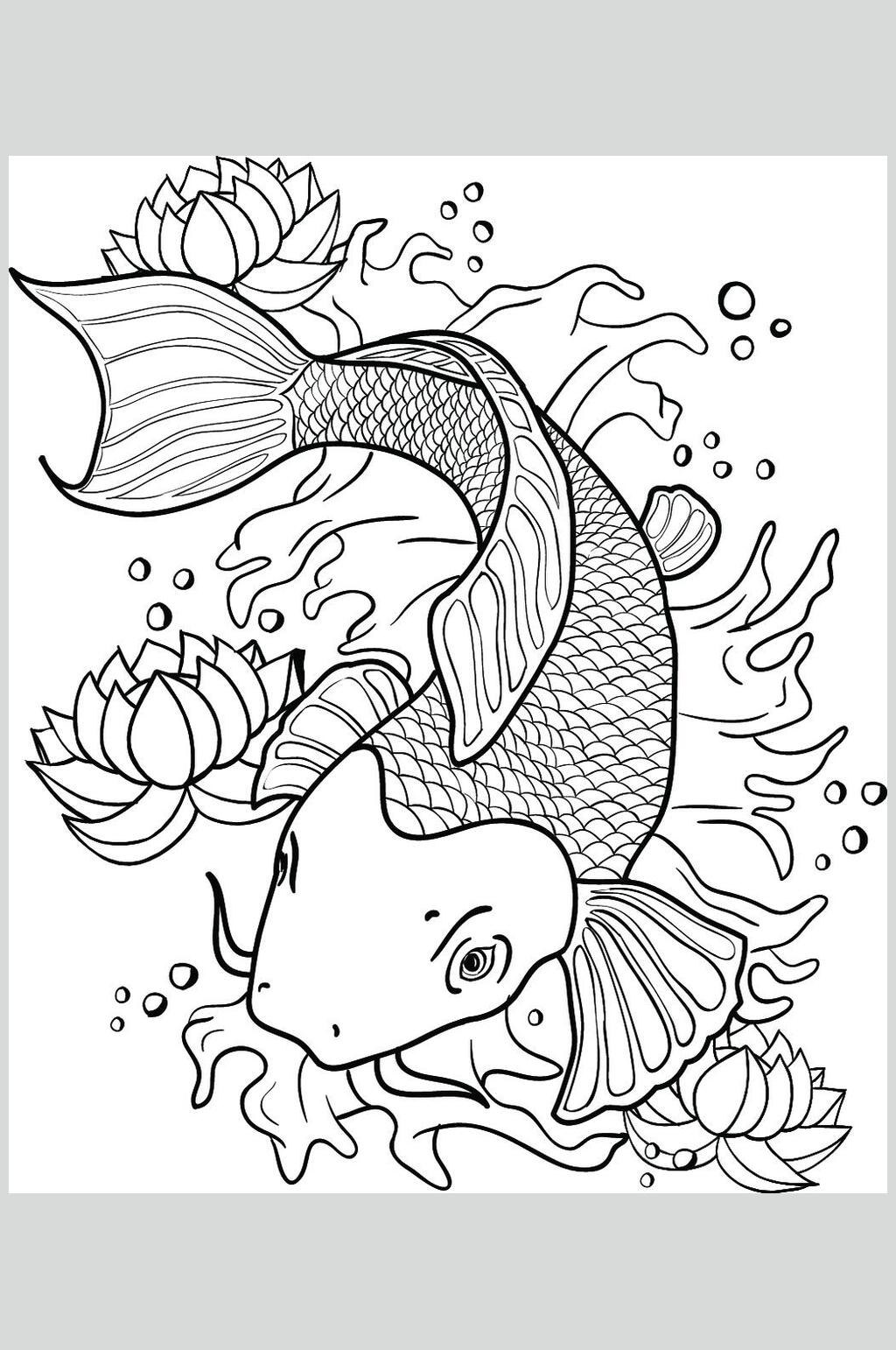 线描画鱼复杂图片