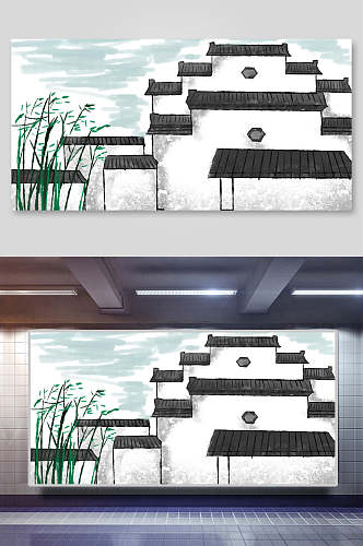 简洁中国风古代建筑城楼城墙插画素材