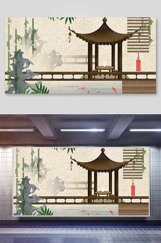 古风中国风古代建筑城楼城墙插画素材