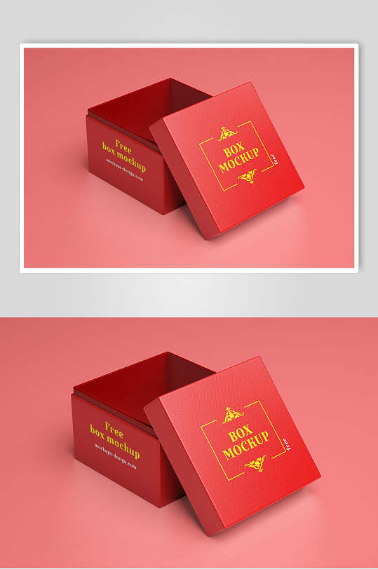 红色礼品盒包装样机效果图