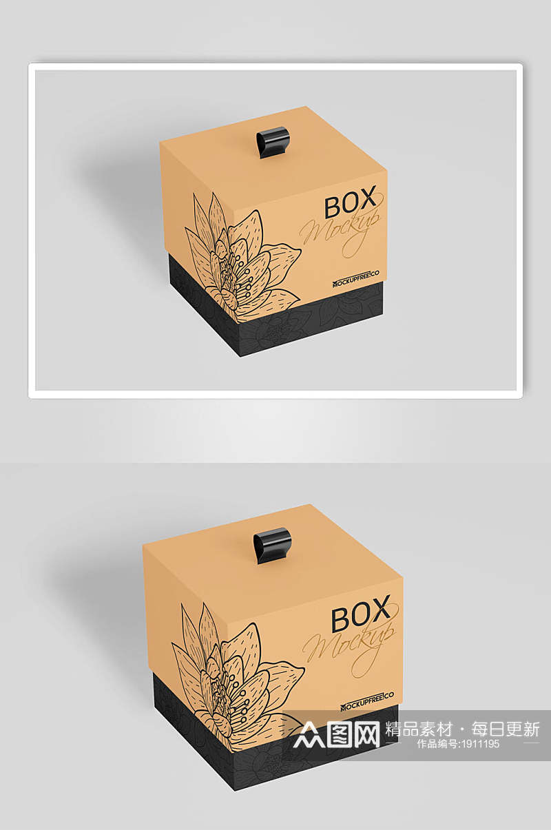 手绘礼品盒包装样机效果图素材