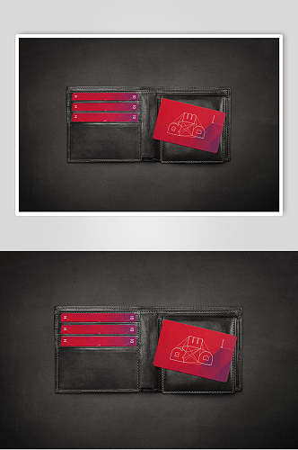 红色时尚卡片名片卡包样机效果图