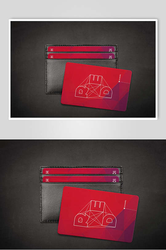 红色时尚名片卡包样机效果图