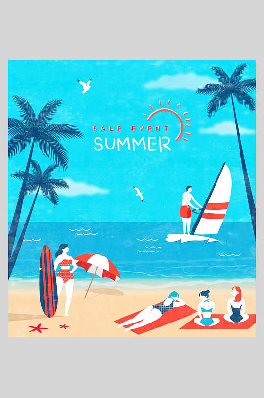 沙滩海浪泳衣夏季矢量海报