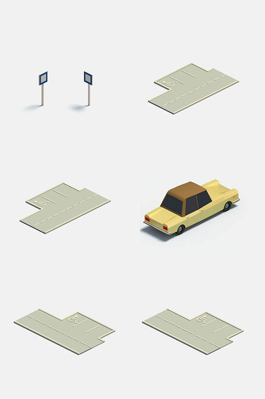 立体交通标志小车公路免抠设计元素