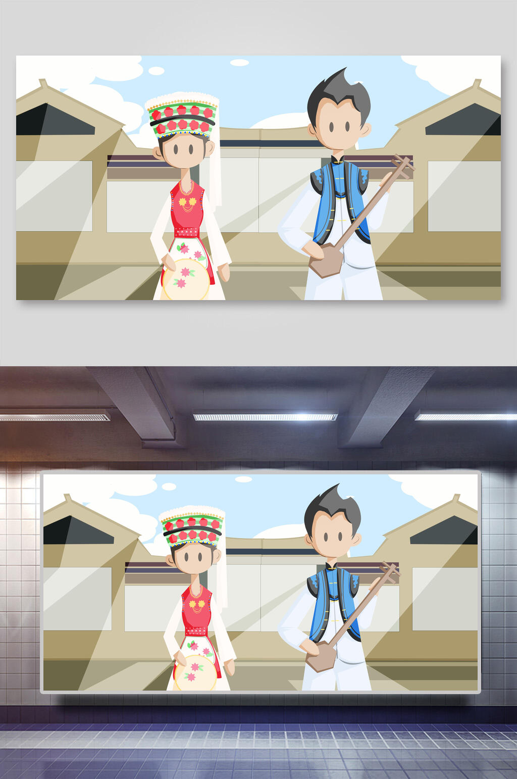中国风少数民族古代建筑城楼城墙插画素材素材