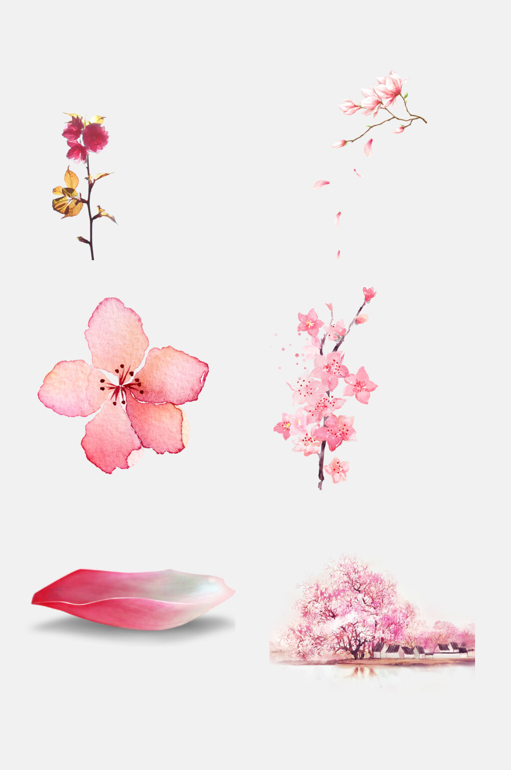 水彩唯美樱花花瓣花朵花海免抠设计元素素材
