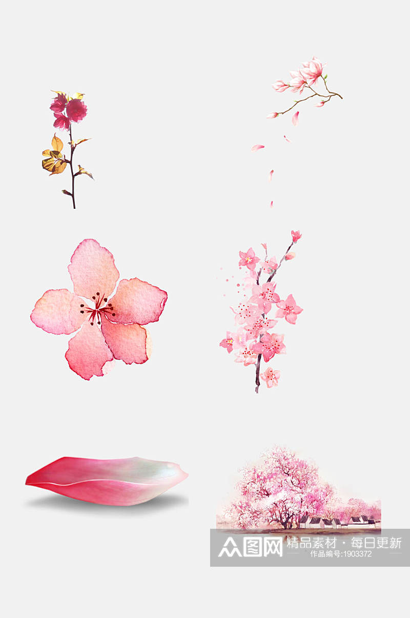 水彩唯美樱花花瓣花朵花海免抠设计元素素材