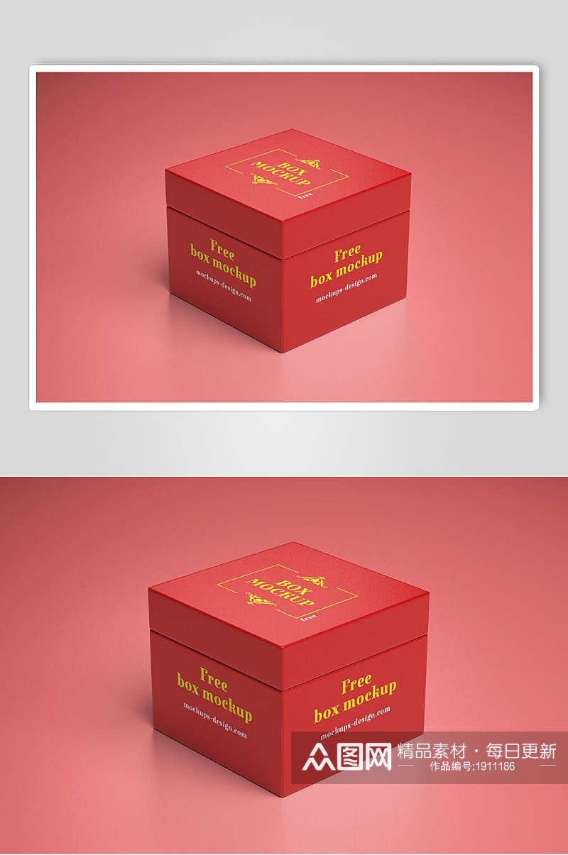 喜庆红色礼品盒包装样机效果图素材