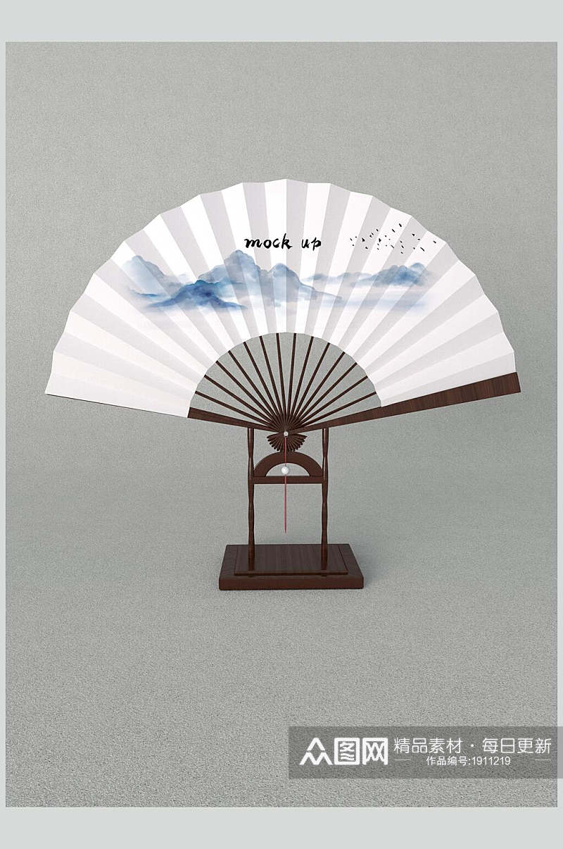 中国风折扇LOGO展示样机效果图素材