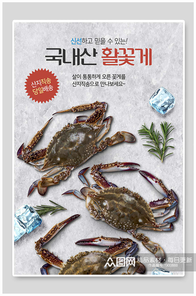 新鲜螃蟹韩式海鲜海报素材