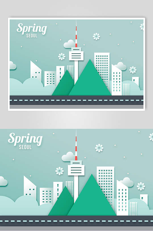 几何风绿色韩国春季海报设计