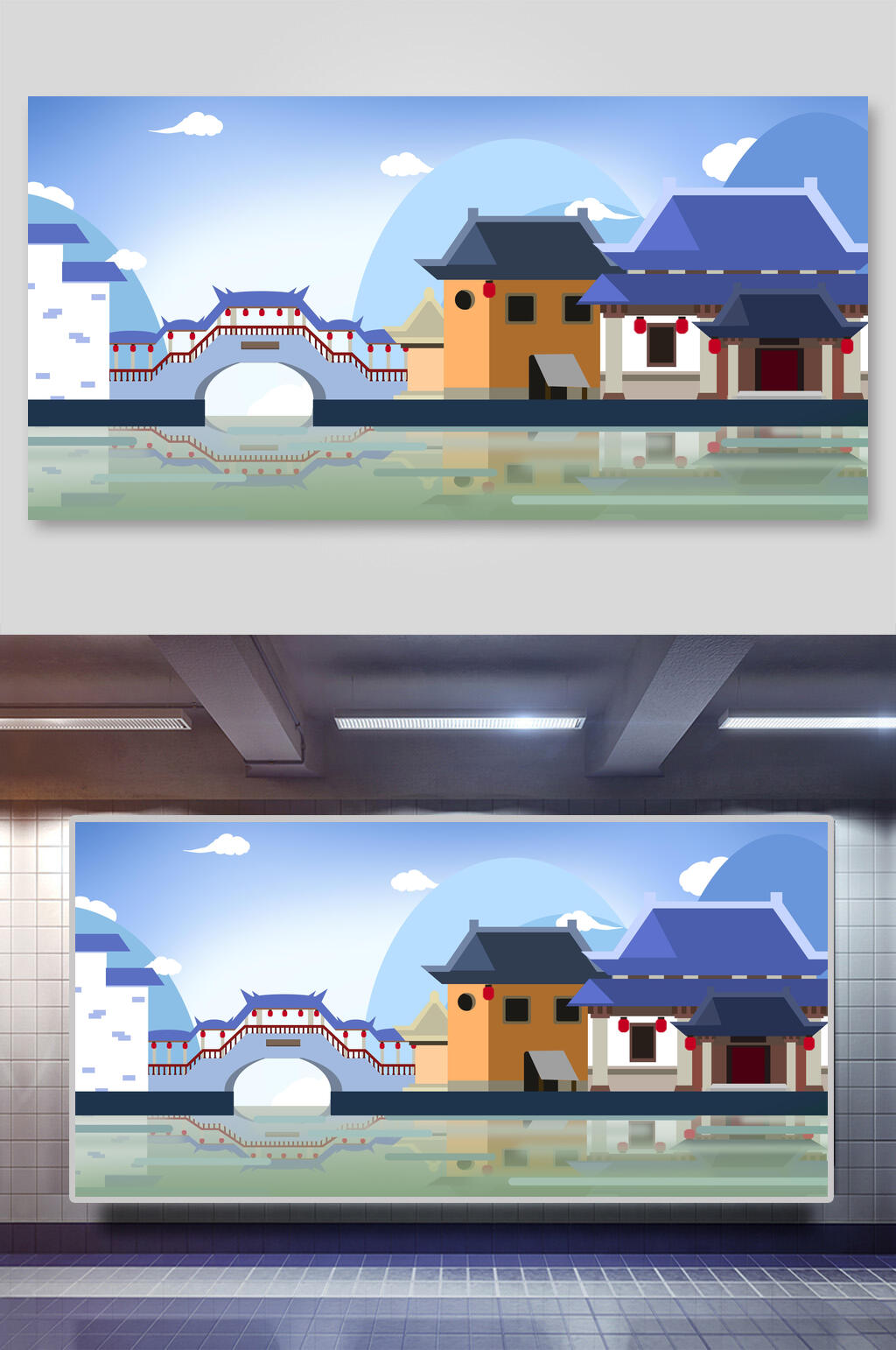 中国风古代建筑城楼城墙名胜古迹插画素材素材