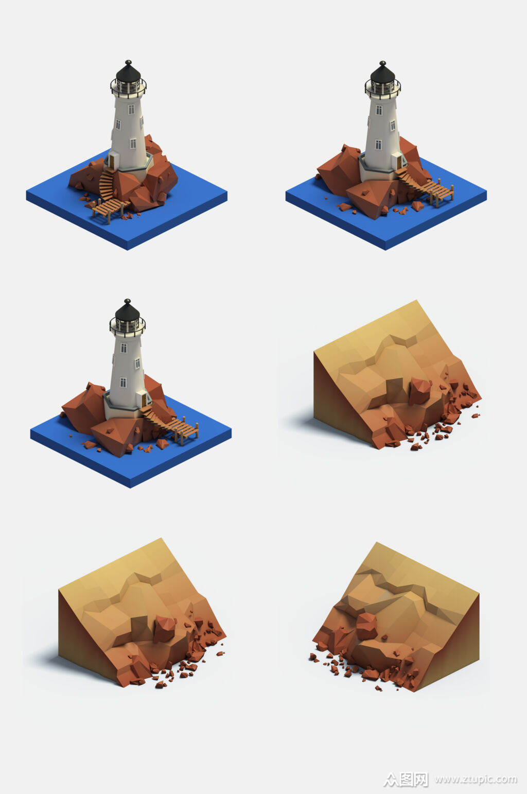 立体山上高塔岩石免抠设计元素