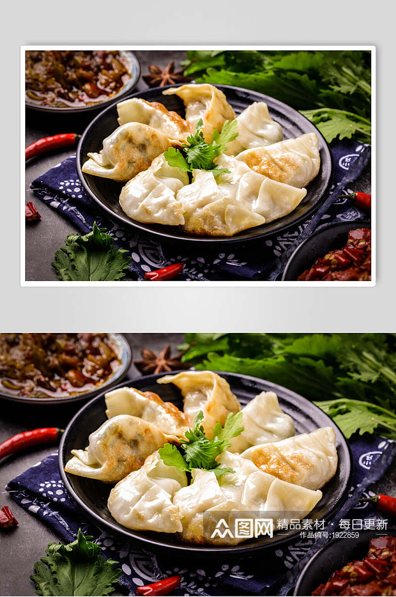 美味诱人水饺饺子摆盘图片素材