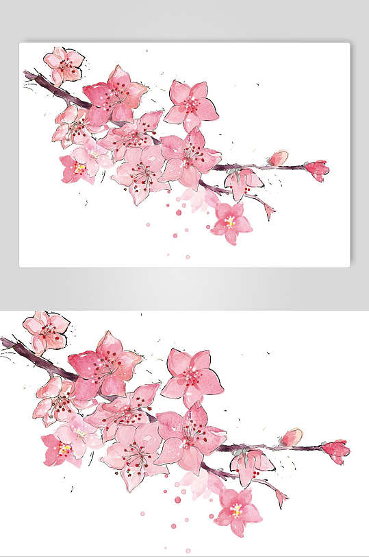 手绘桃花盛开免抠设计素材