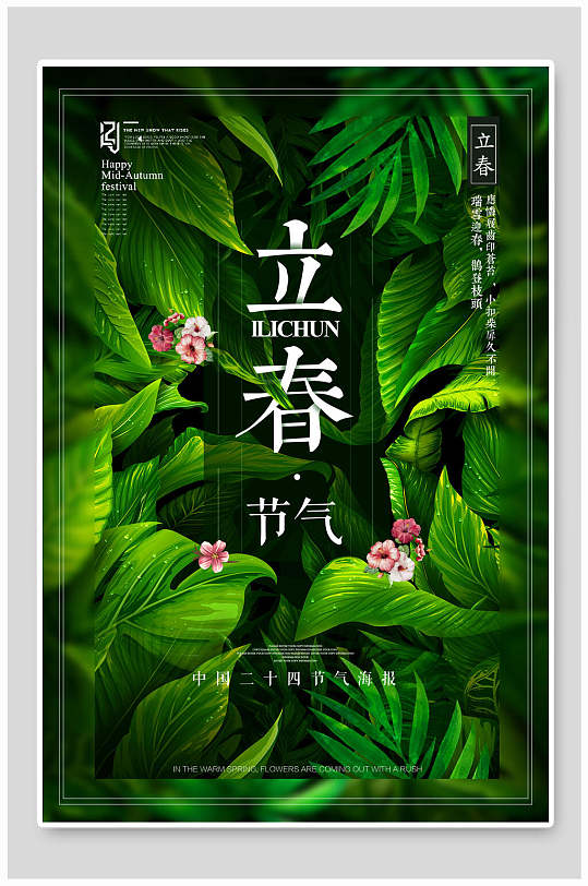 清新热带植物立春春季节气海报