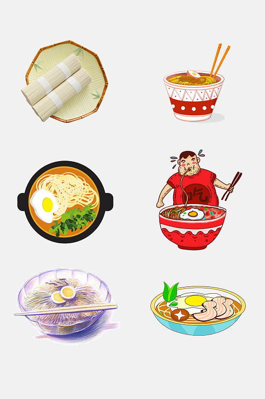 卡通面条米线免抠设计元素