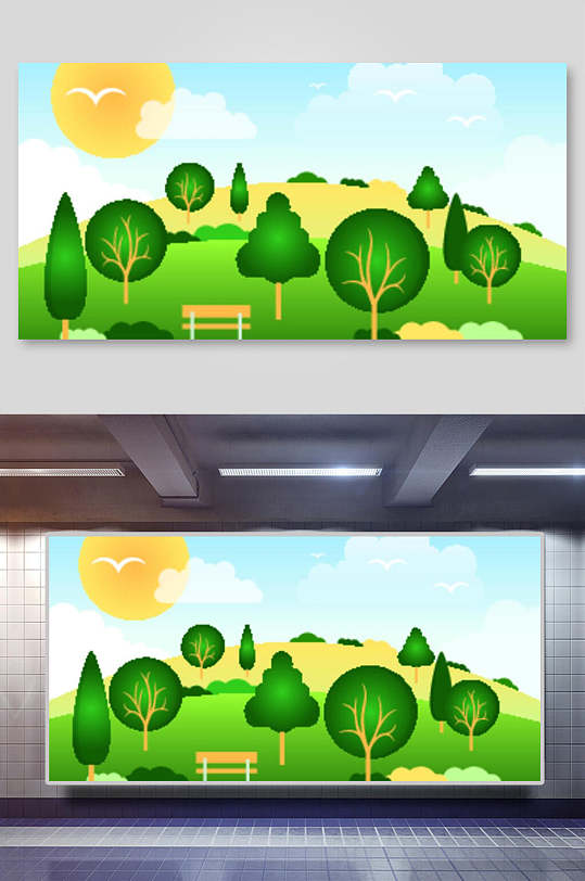绿色新农村乡村风景插画素材-众图网